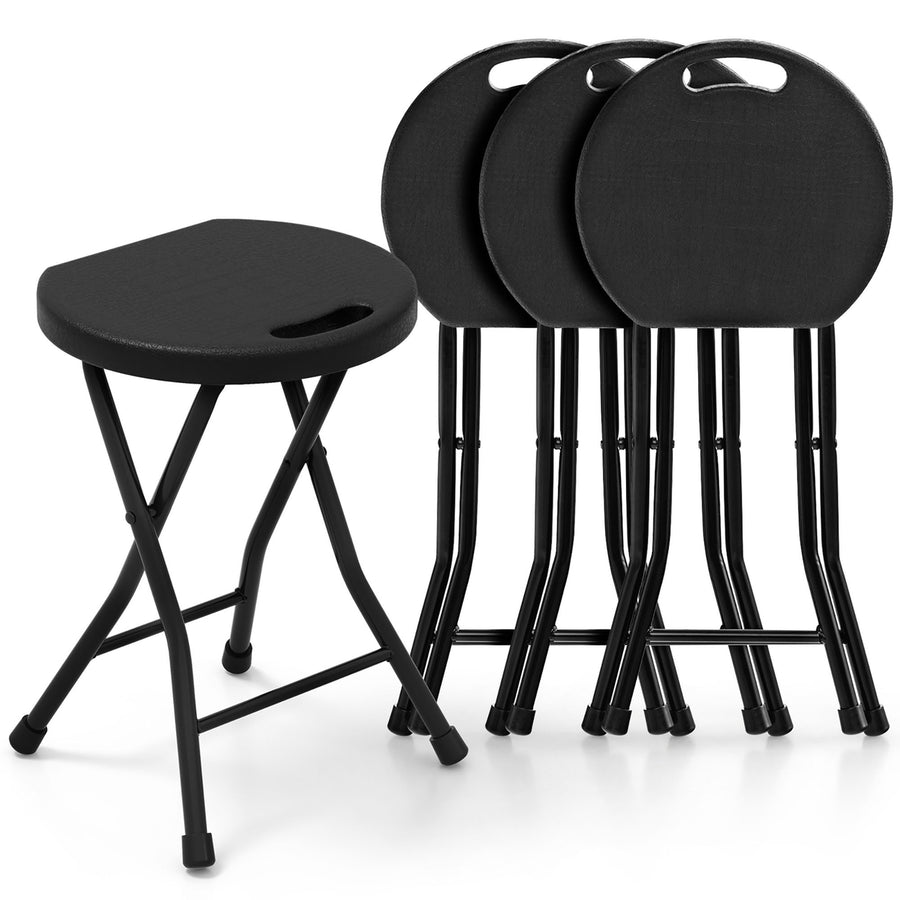 Set of 4 Outdoor Folding Stool Portable Space-Saving Round X Shaped Chair Black Image 1