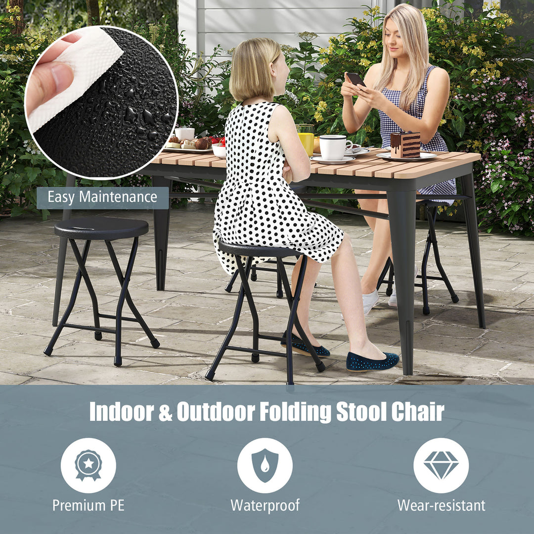 Set of 2 Outdoor Folding Stool Portable Space-Saving Round X Shaped Chair Black Image 7