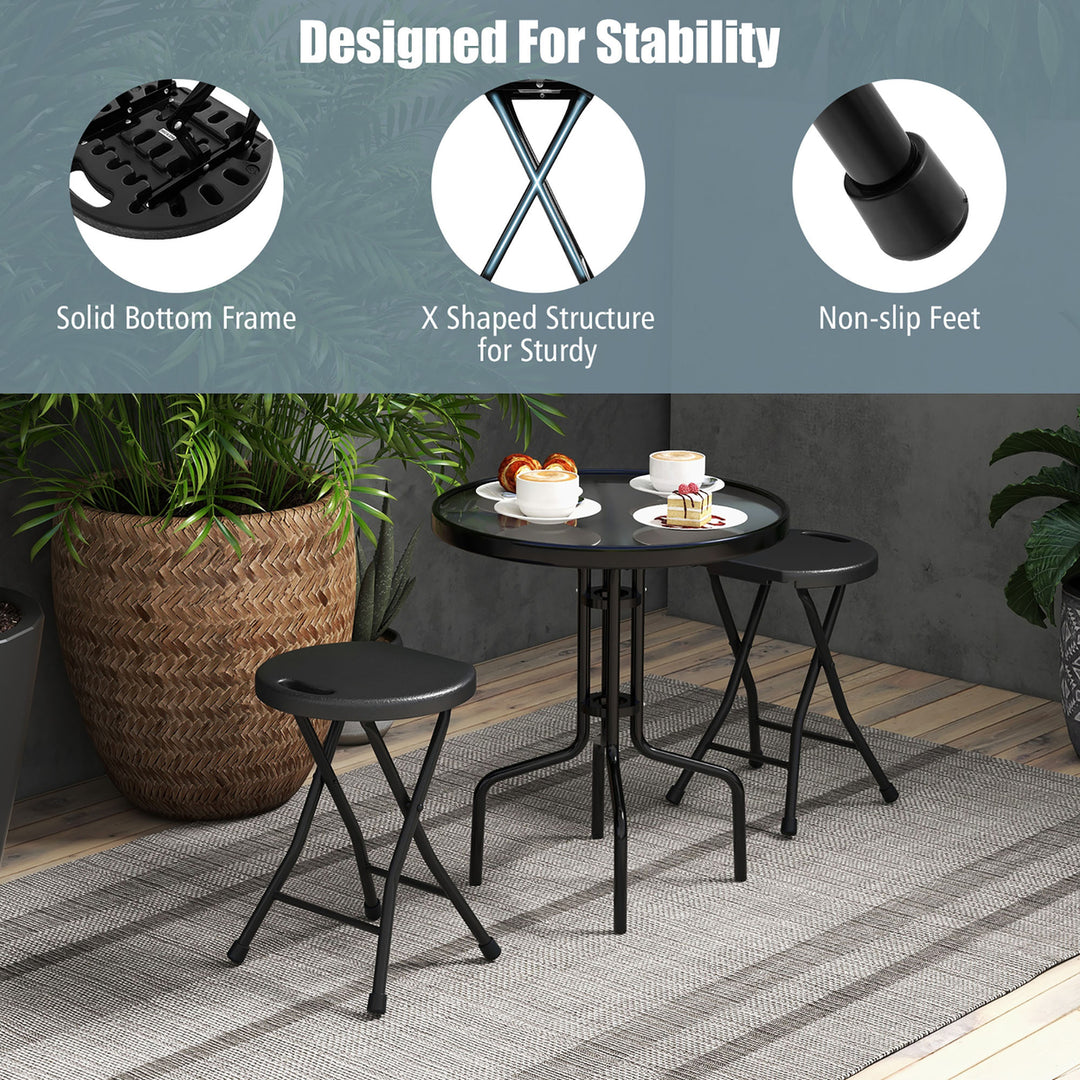 Set of 2 Outdoor Folding Stool Portable Space-Saving Round X Shaped Chair Black Image 8