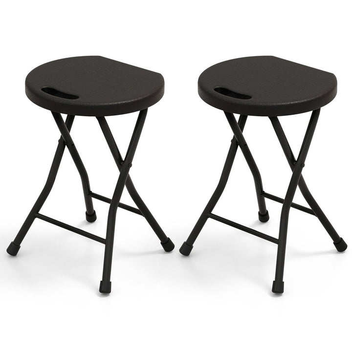 Set of 2 Outdoor Folding Stool Portable Space-Saving Round X Shaped Chair Black Image 9