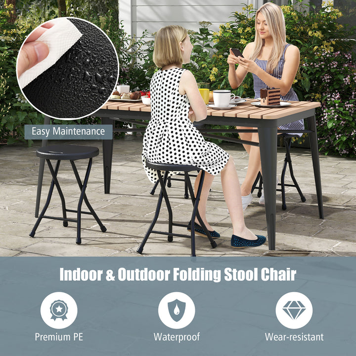 Set of 4 Outdoor Folding Stool Portable Space-Saving Round X Shaped Chair Black Image 6