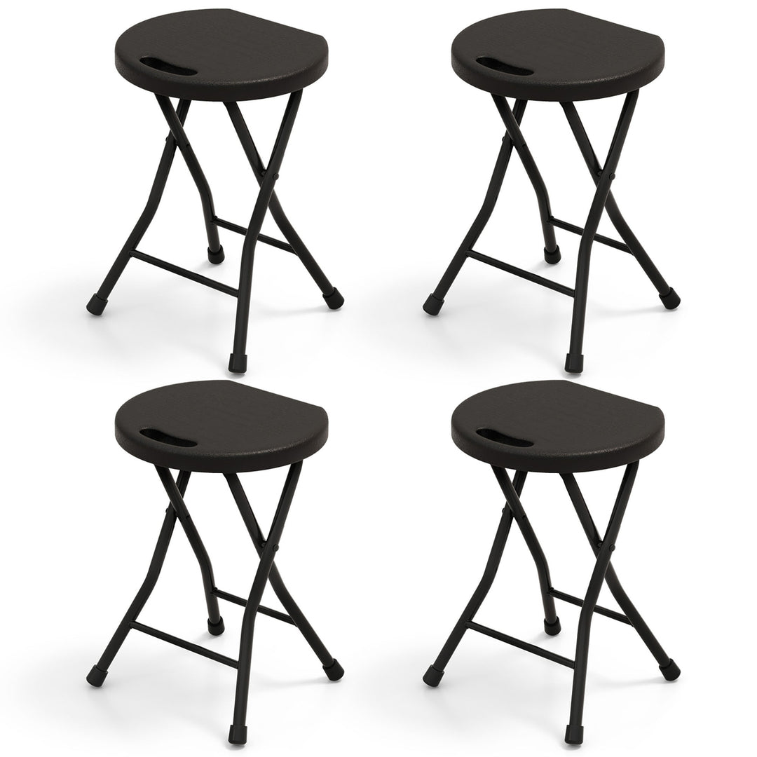 Set of 4 Outdoor Folding Stool Portable Space-Saving Round X Shaped Chair Black Image 10