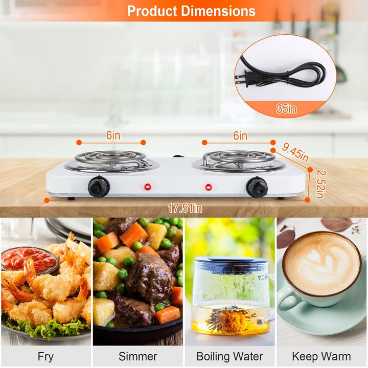 2000W Electric Double Burner Hot Plate Stove Portable Coil Adjustable Temperature Image 5