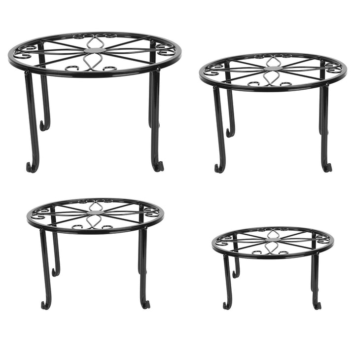 4 Pack Iron Plant Stands Heavy Duty Round Flower Pot Holder Black Decor Image 8