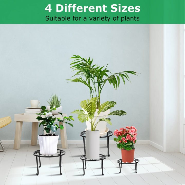 4 Pack Iron Plant Stands Heavy Duty Round Flower Pot Holder Black Decor Image 3