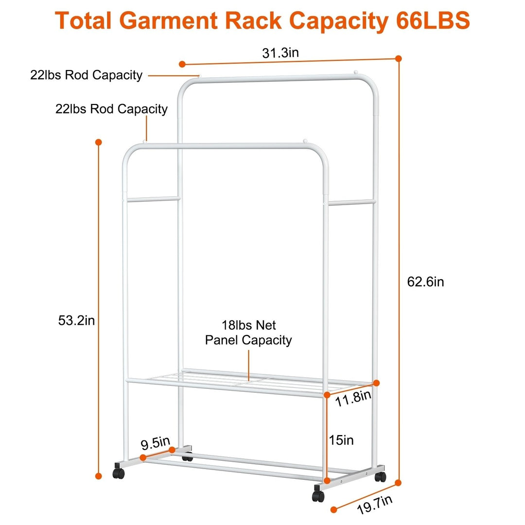 Heavy Duty Garment Rack Clothes Organizer Rolling Wheel White Storage Stand 66lbs Image 4