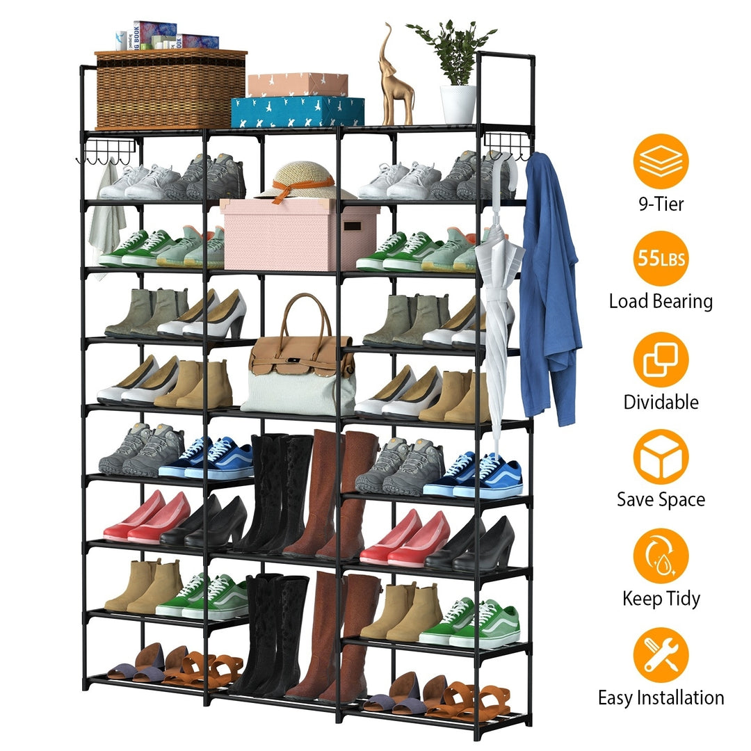 9 Tier Metal Shoe Rack Black Freestanding Storage Shelf Organizer 50 Pairs Image 1