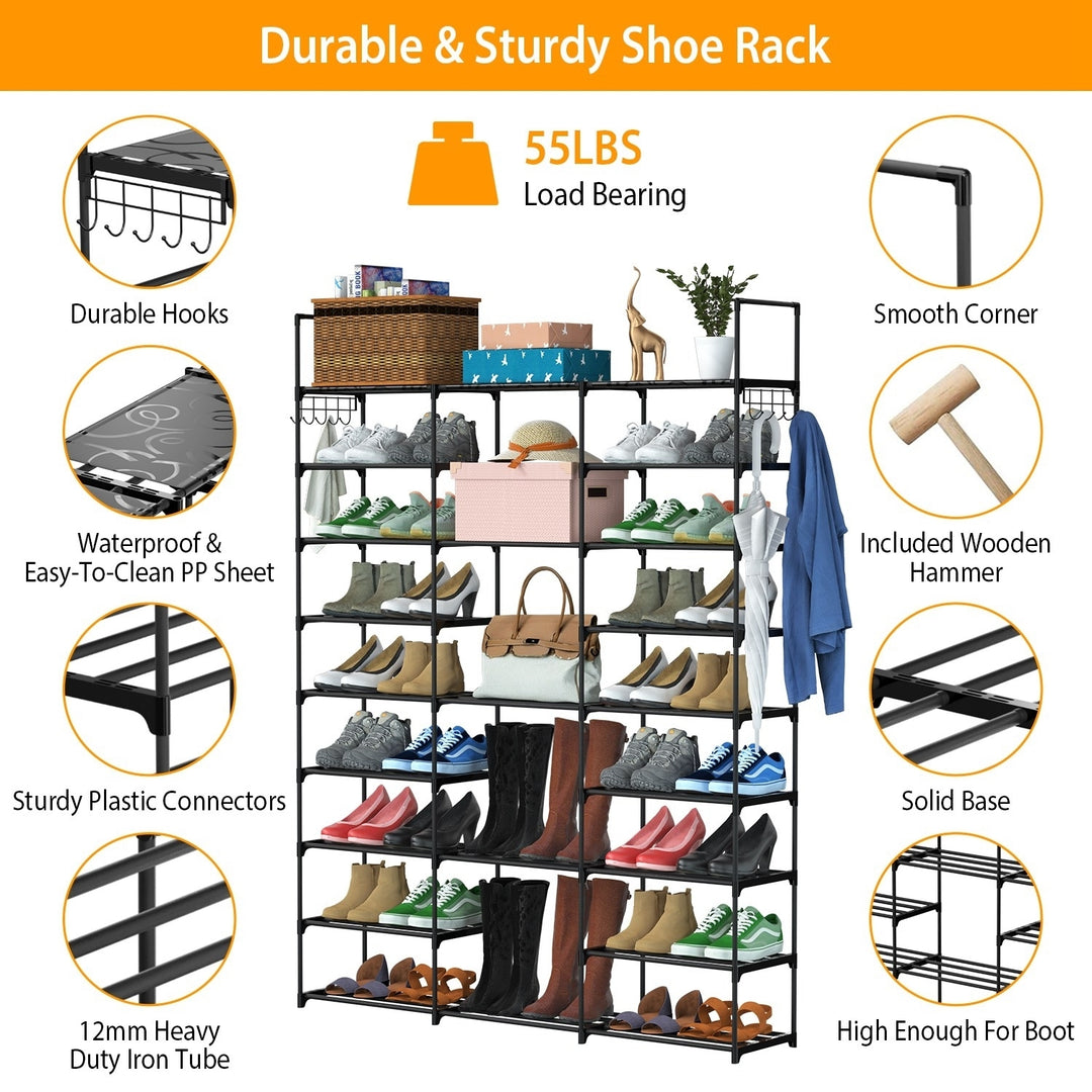 9 Tier Metal Shoe Rack Black Freestanding Storage Shelf Organizer 50 Pairs Image 4