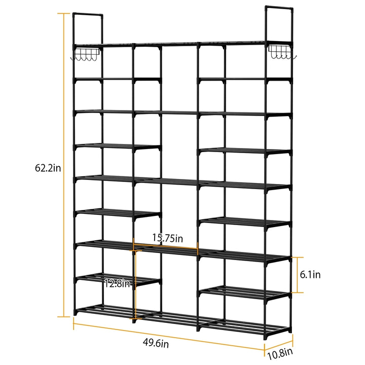 9 Tier Metal Shoe Rack Black Freestanding Storage Shelf Organizer 50 Pairs Image 6