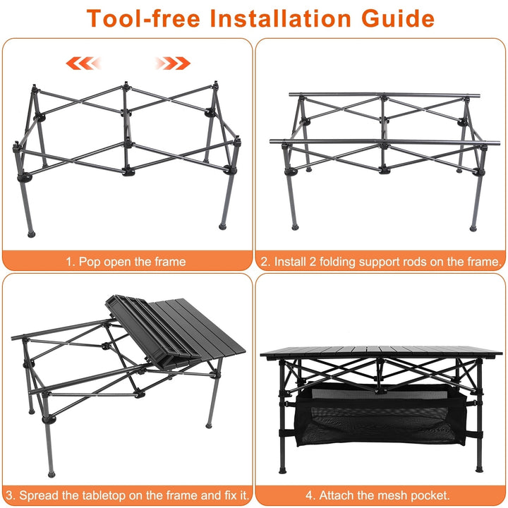 Folding Camping Table Portable Aluminum Roll-up Black Lightweight 4 Person Image 3