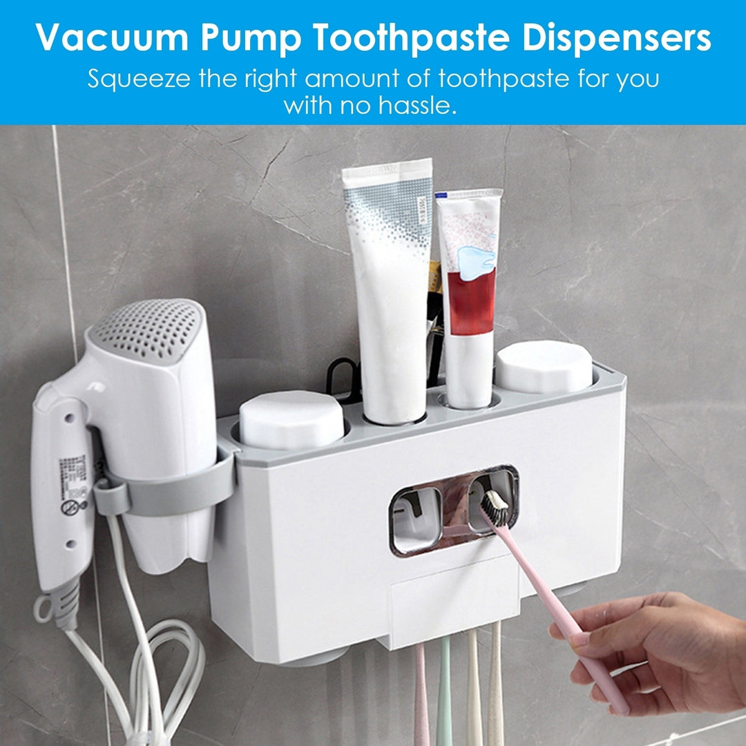 Automatic Toothpaste Dispenser Multifunctional Toothbrush Holder Rack White 5 Slots Image 4