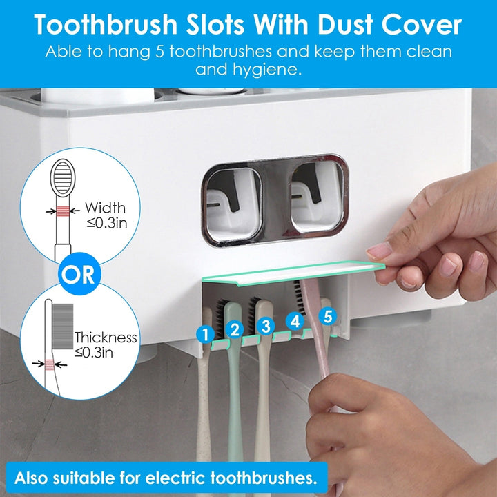 Automatic Toothpaste Dispenser Multifunctional Toothbrush Holder Rack White 5 Slots Image 5