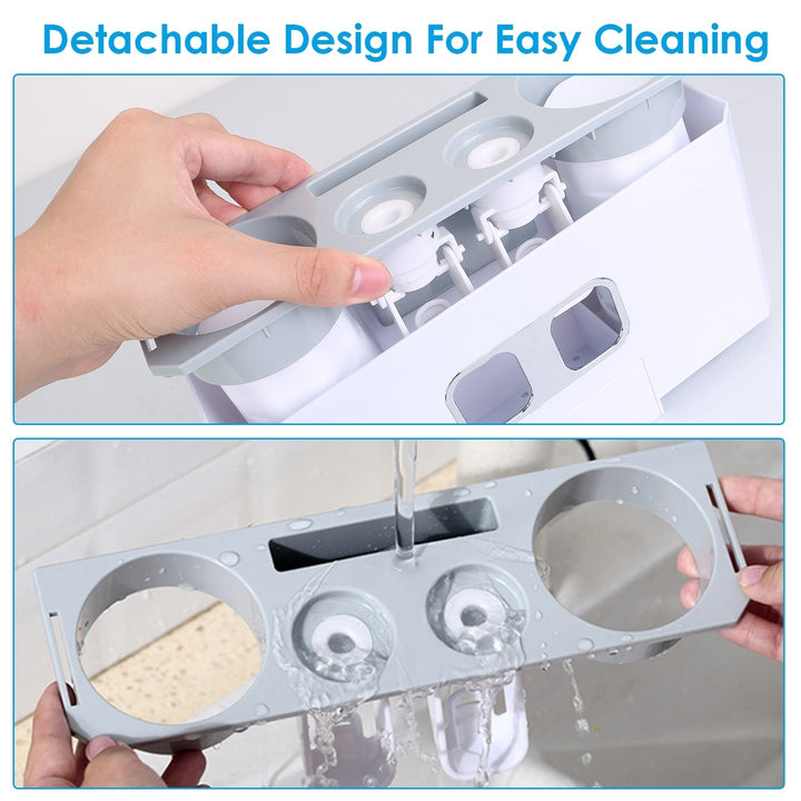 Automatic Toothpaste Dispenser Multifunctional Toothbrush Holder Rack White 5 Slots Image 8