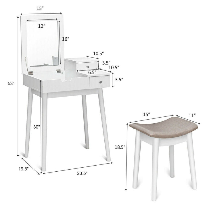 Vanity Dressing Table Flip Desk Furniture Stool 2 White Image 2