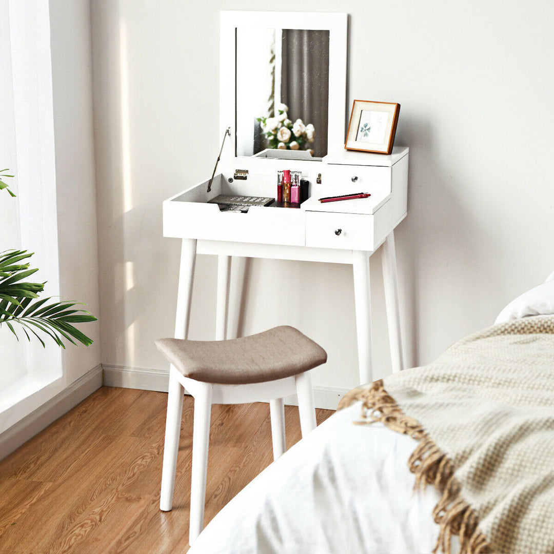 Vanity Dressing Table Flip Desk Furniture Stool 2 White Image 3