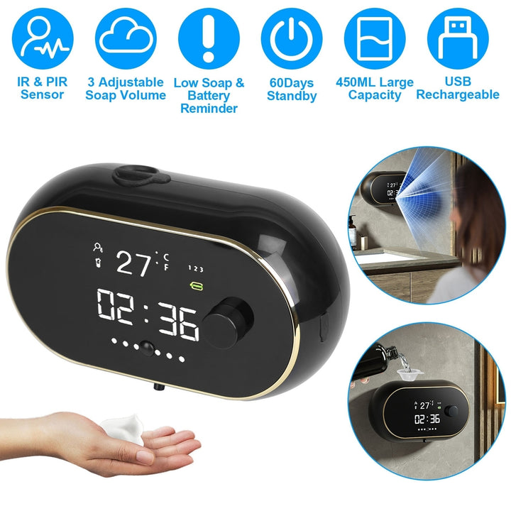 Automatic Soap Dispenser USB Touchless Infrared Sensor 450ml Waterproof Black Image 1