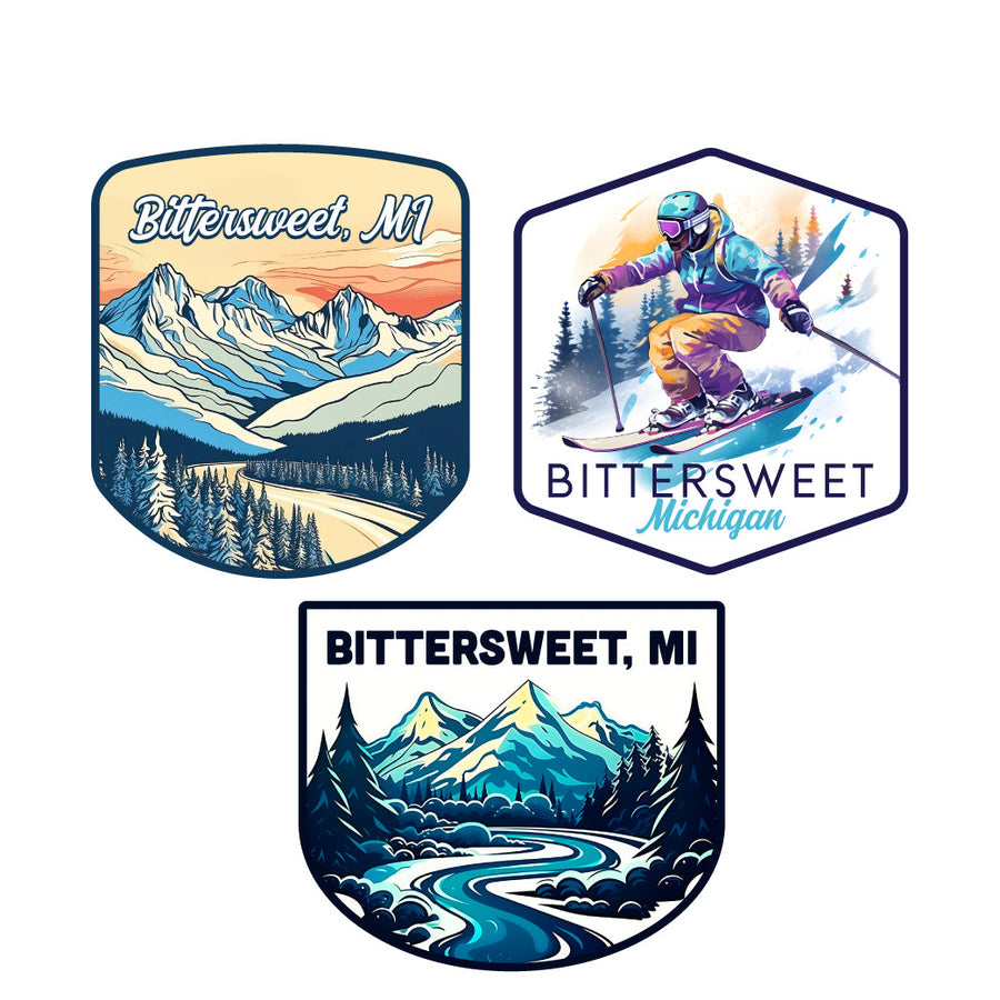 Bittersweet Michigan Ski Souvenir 3 Pack Vinyl Decal Sticker Image 1