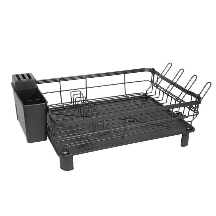 Dish Drying Rack Black Carbon Steel with Drainboard Utensil Holder and Hooks Image 8