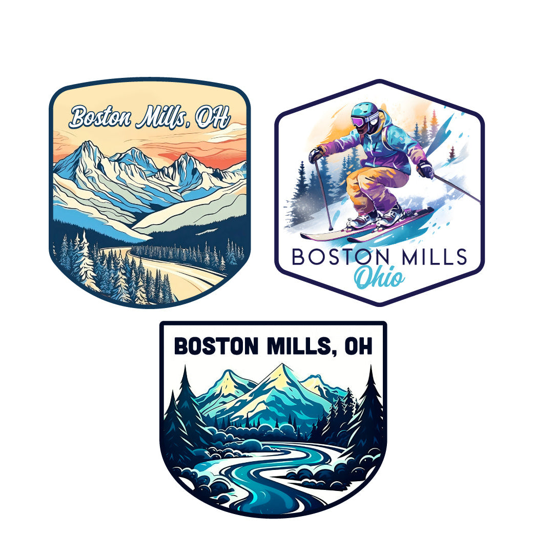 Boston Mills Ohio Ski Souvenir 3 Pack Vinyl Decal Sticker Image 1