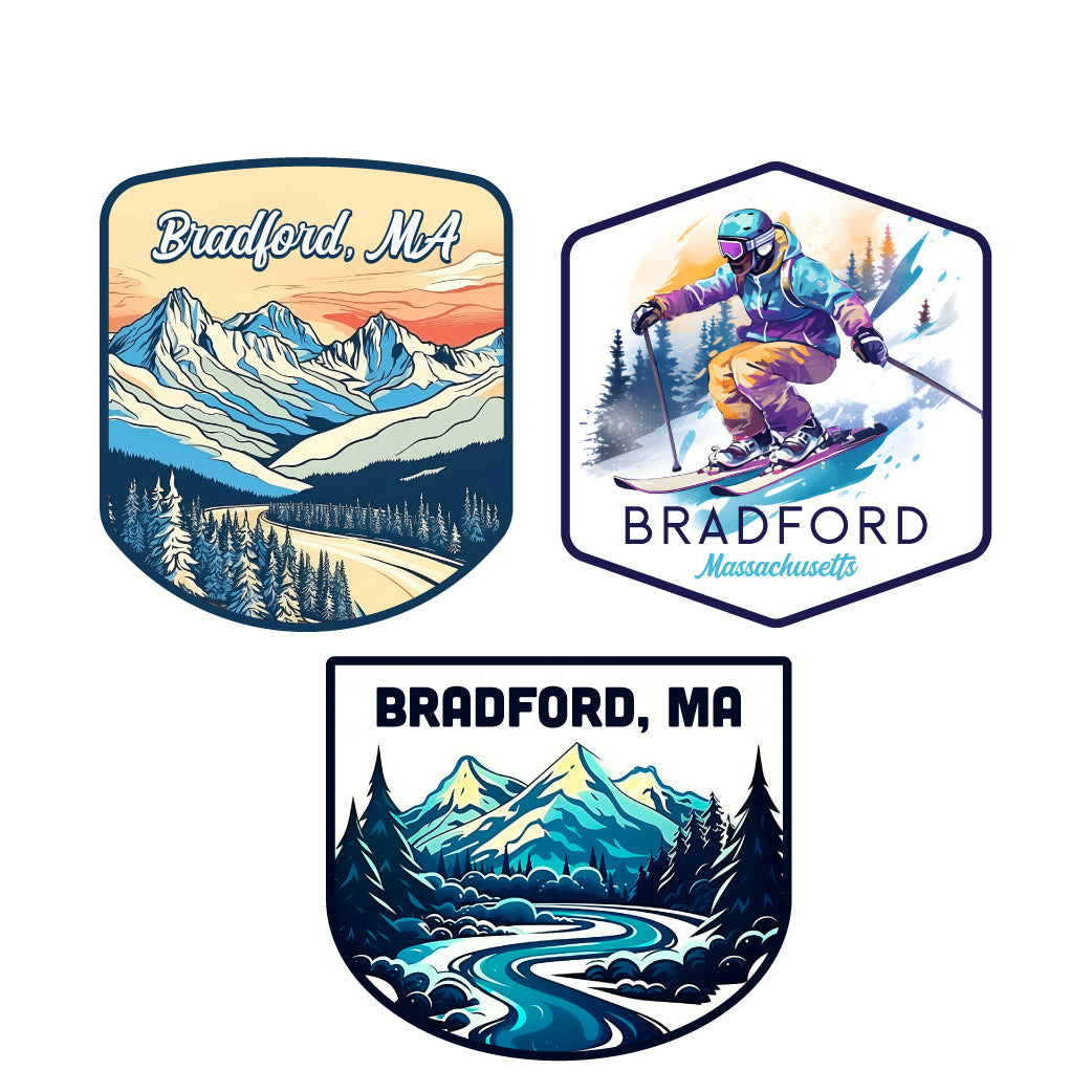 Bradford Massachusetts Ski Souvenir 3 Pack Vinyl Decal Sticker Image 1