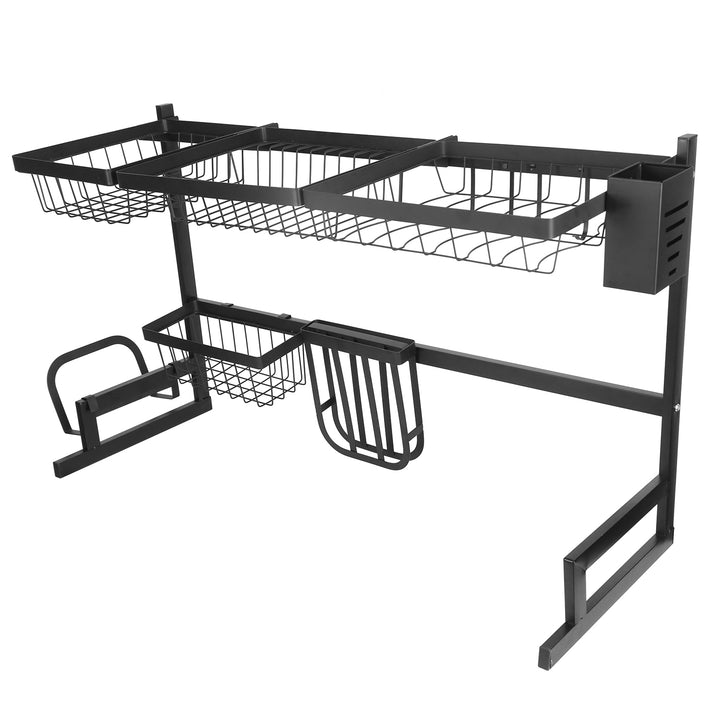 Stainless Steel 2-Tier Over Sink Dish Drying Rack Organizer Large Capacity Black Image 11