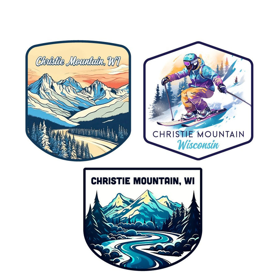 Christie Mountain Wisconsin Ski Souvenir 3 Pack Vinyl Decal Sticker Image 1