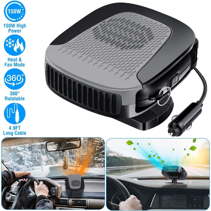 12V 150W Portable Car Heater Fan 2 in 1 Windshield Defroster Grey Automotive Image 1