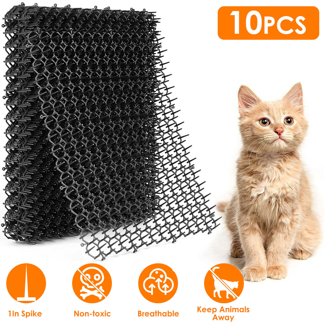 10Pcs Cat Spike Mat 15.8x11.8in Black Plastic Pet Deterrent Repellent Mats Image 1