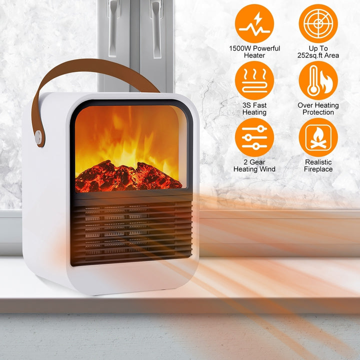 1500W Portable Electric Fireplace Heater 2 Gear Temperature PTC Ceramic Space Heater with Realistic Burning Flame Image 1