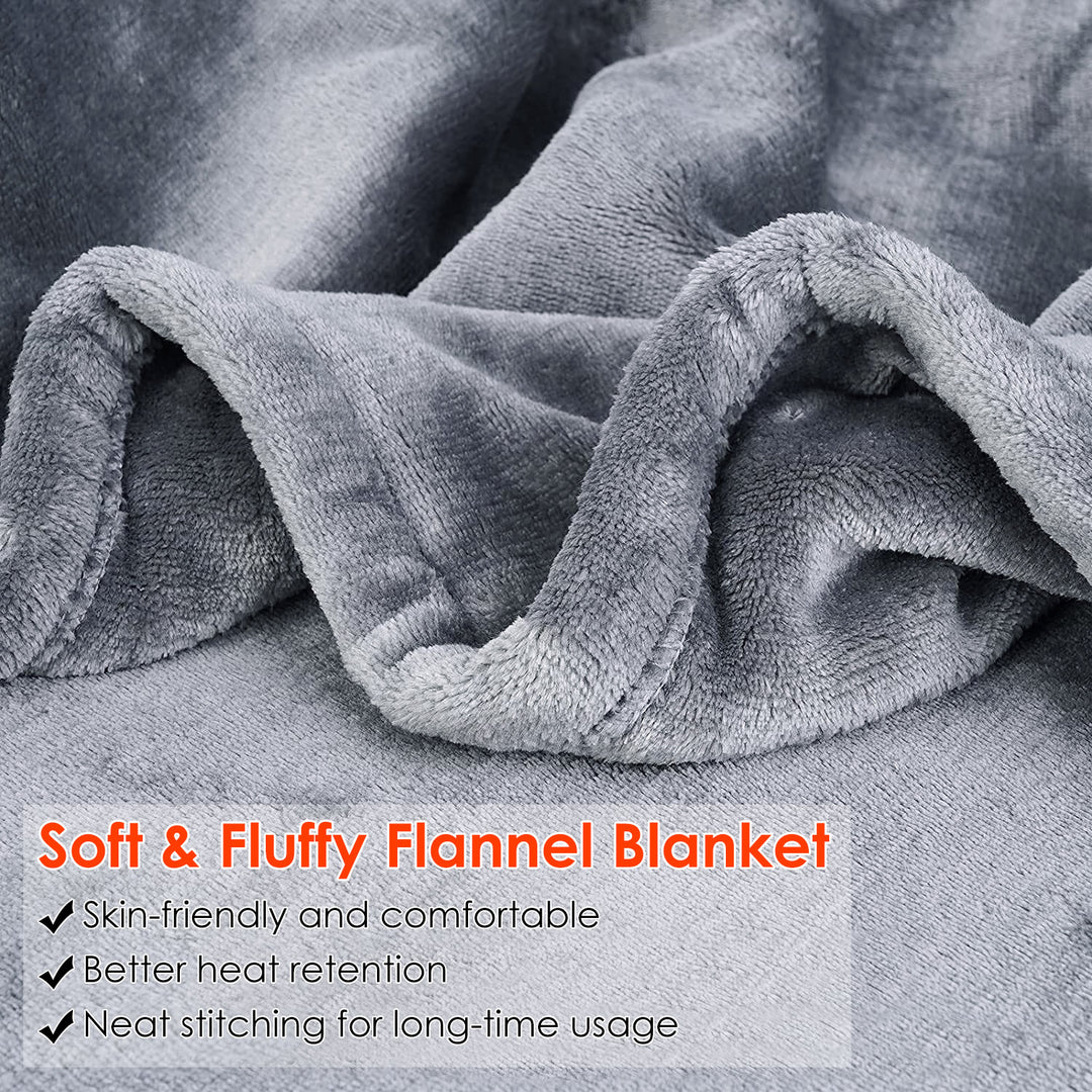 Electric Heated Throw Blanket Grey Flannel 59x51in 10 Heat Settings Washable Image 5