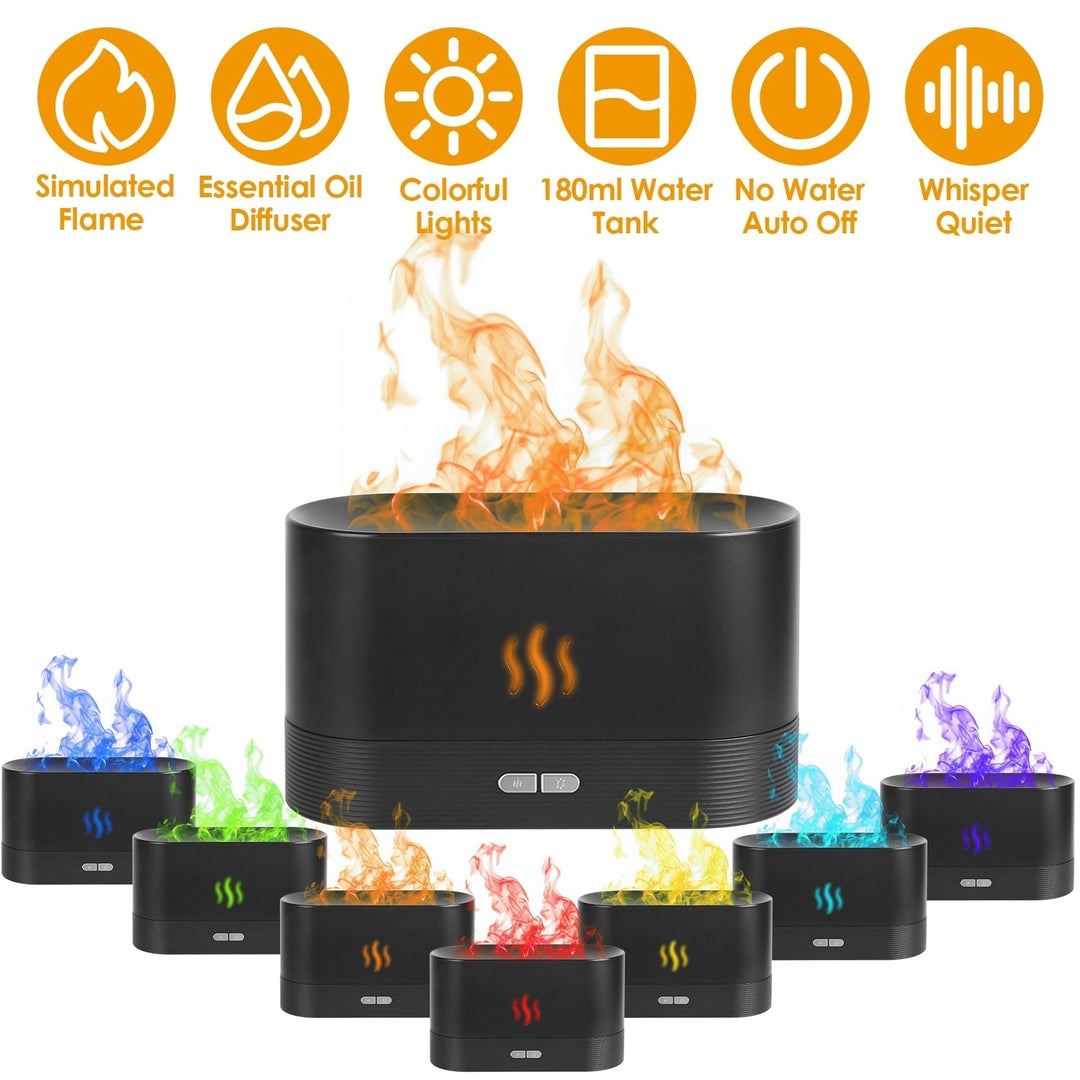 3D Flame Air Humidifier Essential Oil Diffuser Black Ultrasonic Aroma 180ml Image 1