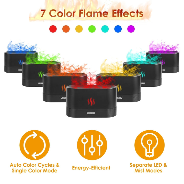 3D Flame Air Humidifier Essential Oil Diffuser Black Ultrasonic Aroma 180ml Image 4