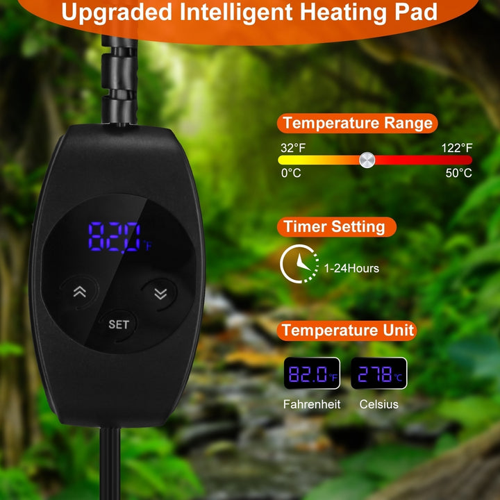 Electric Reptile Heating Pad With 32-122 F Temperature Adjustment IPX7 Waterproof Timer Setting Under Tank Heating Mat Image 3