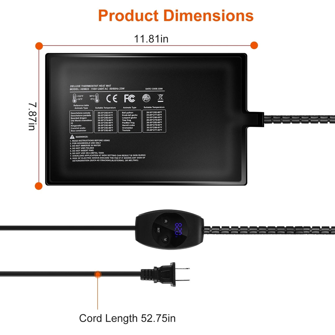 Electric Reptile Heating Pad With 32-122 F Temperature Adjustment IPX7 Waterproof Timer Setting Under Tank Heating Mat Image 7