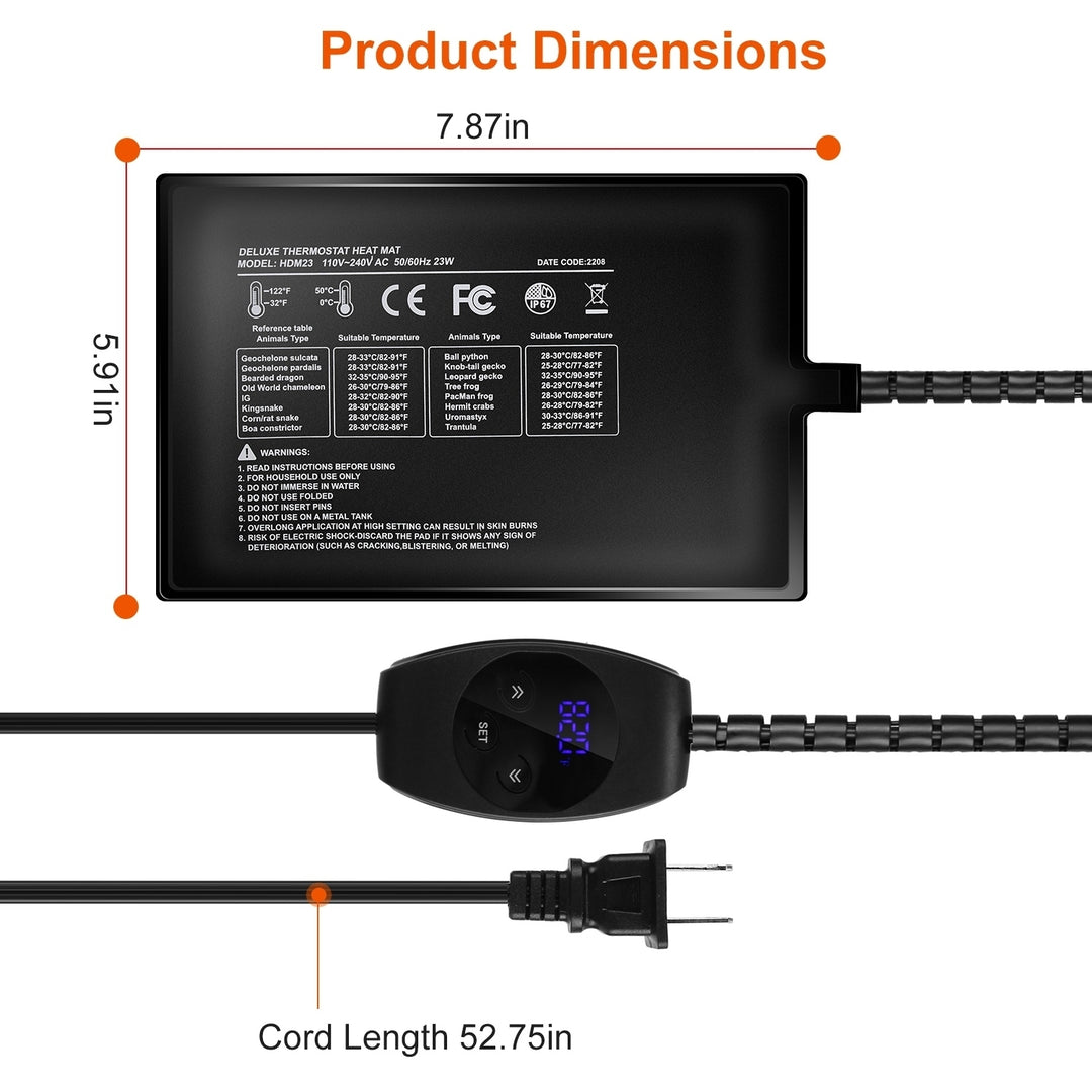 Electric Reptile Heating Pad With 32-122 F Temperature Adjustment IPX7 Waterproof Timer Setting Under Tank Heating Mat Image 9