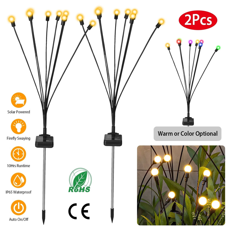 2Pcs Solar Firefly Lights Warm White IP65 Waterproof Pathway Yard Lights Image 1