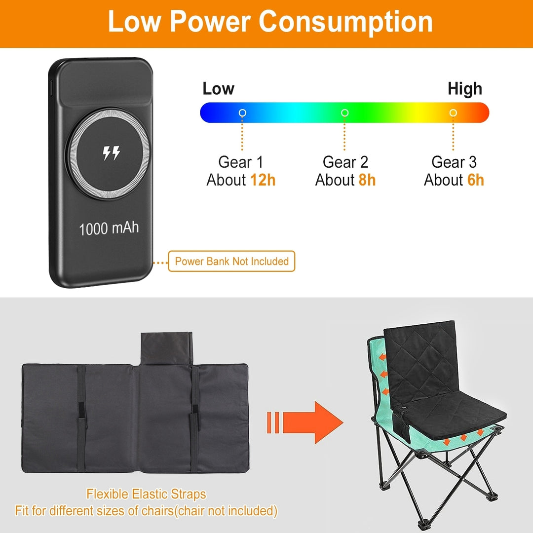 Portable Heated Seat Cushion USB 3 Temperature Levels Foldable Outdoor Grey Black Image 3