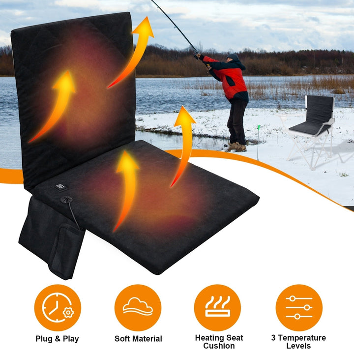 Portable Heated Seat Cushion USB 3 Temperature Levels Foldable Outdoor Grey Black Image 1