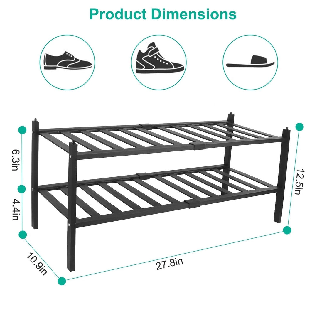 Bamboo Shoe Rack 2-Tier Stackable Organizer Black Small Space Storage 27.6in Image 5