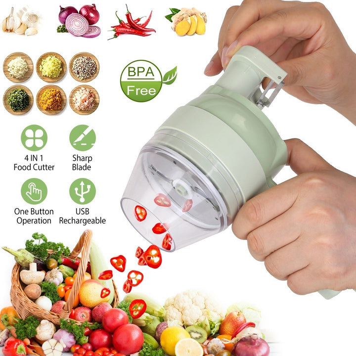 4 in 1 Electric Vegetable Cutter Green Mini Food Chopper Grinder Slicer Dicer Image 1