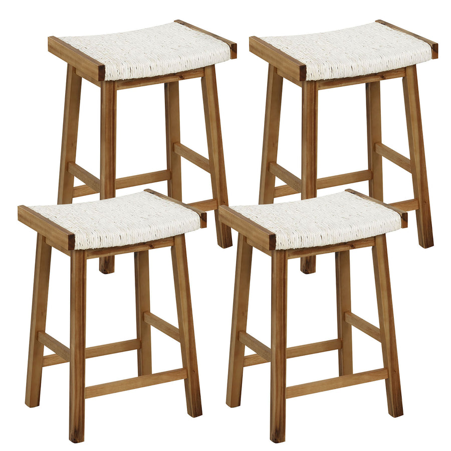 Set of 4 Saddle Bar Stools 25.5 Counter Height Dining Stools w/ Seaweed Woven Seat Image 1