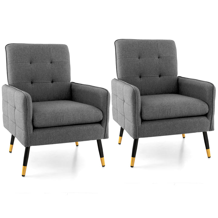 2 Pieces Accent Chair Upholstered Armchair w/ Tufted Back and Metal Legs Image 5