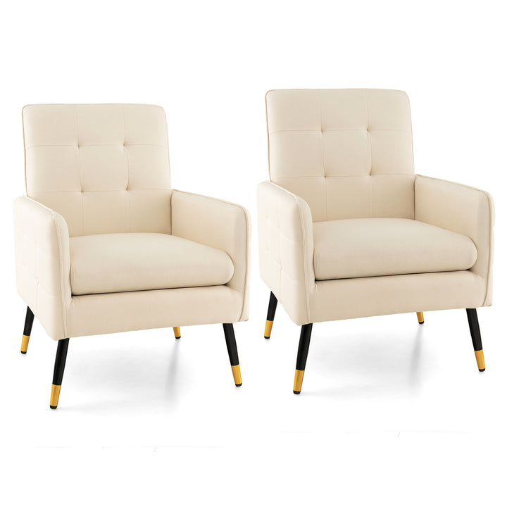 2 Pieces Accent Chair Upholstered Armchair w/ Tufted Back and Metal Legs Image 6