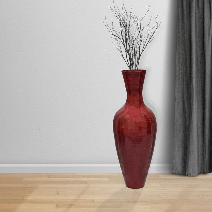 Uniquewise 37.5 Inch Red Bamboo Tall Floor Vase with Twig Branches Set Image 7