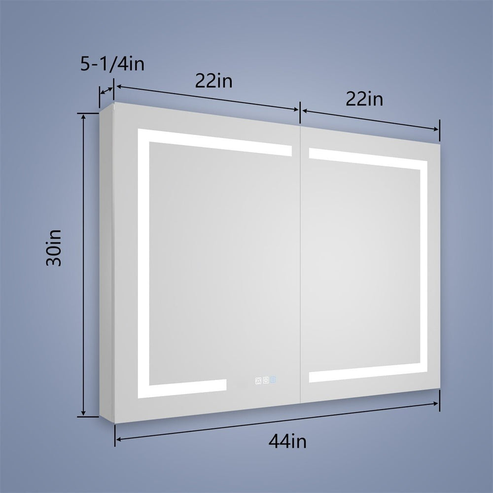 Boost-M1 44" W x 30" H Light Medicine Cabinet Recessed or Surface Mount Aluminum Adjustable Shelves Vanity Mirror Image 2