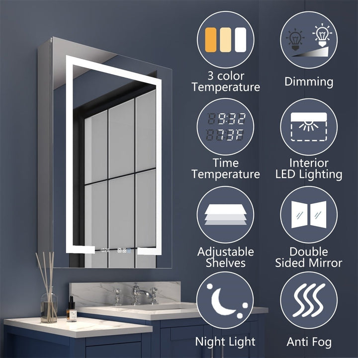 Boost-M2 24x36 LED Lighted Bathroom Medicine Cabinet with Mirror and Clock Image 6