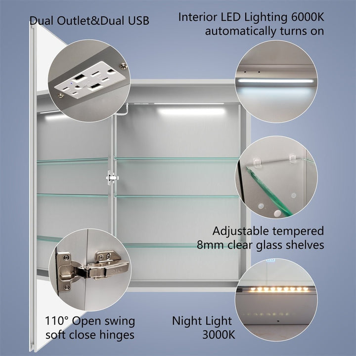 Boost-M2 24x36 LED Lighted Bathroom Medicine Cabinet with Mirror and Clock Image 10