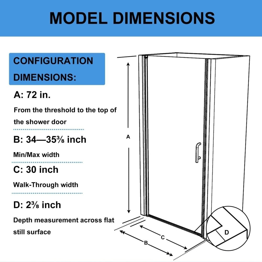 Chic Pivot Semi-Frameless Shower Door 34-35.5" W 72" H Matte Black Smoke Gray Glass Image 2