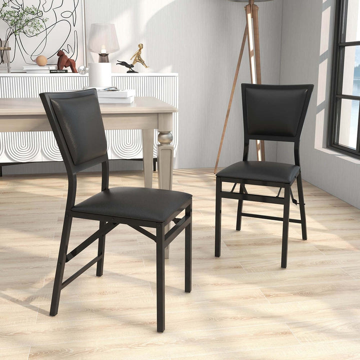 Set of 2 Metal Folding Chair Furniture Black Dining Chairs Home Restaurant Image 1