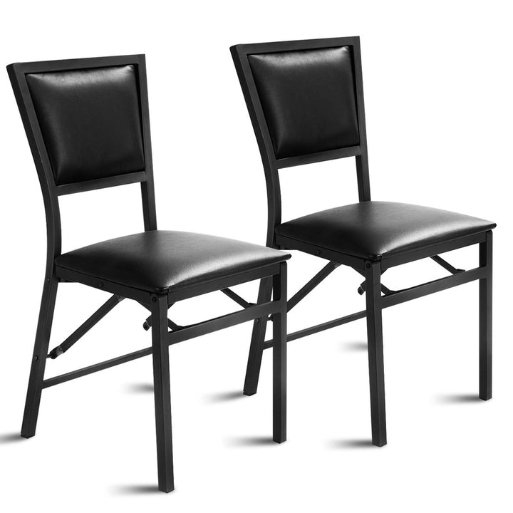 Set of 2 Metal Folding Chair Furniture Black Dining Chairs Home Restaurant Image 5